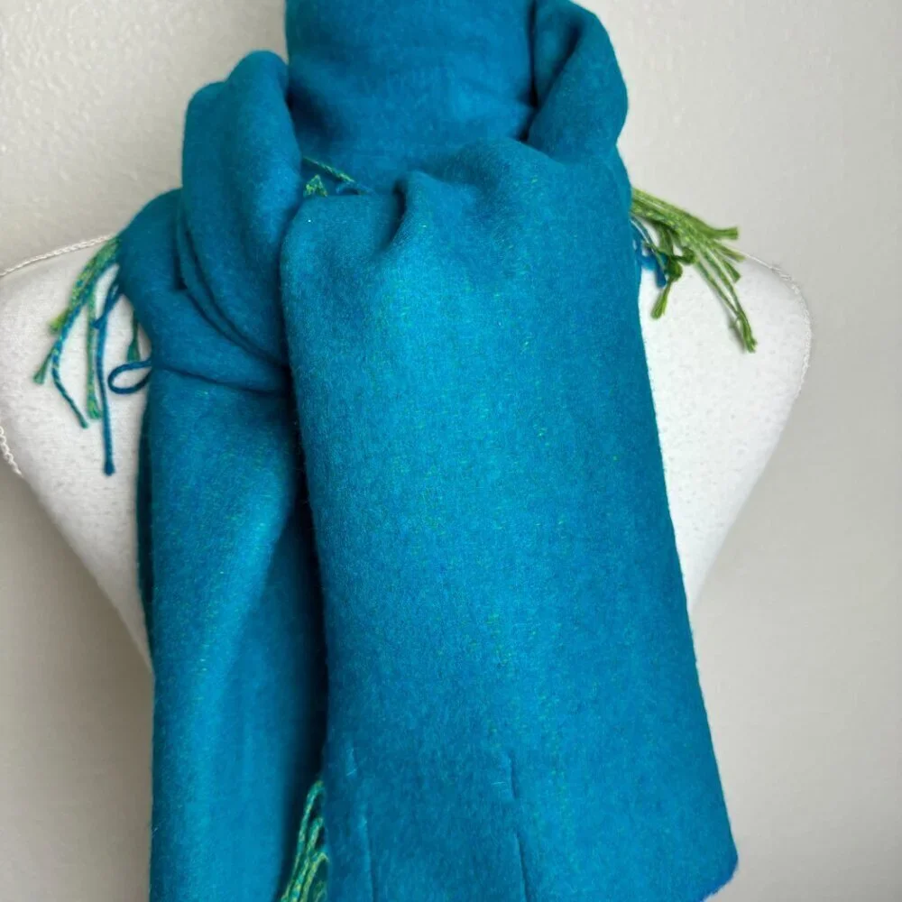 Victoire Mathieu Paris Turquoise Scarf Fringe Unisex Made in France